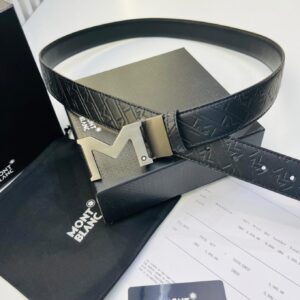 Montblanc Black Silver Mono Premium Men’s Belt