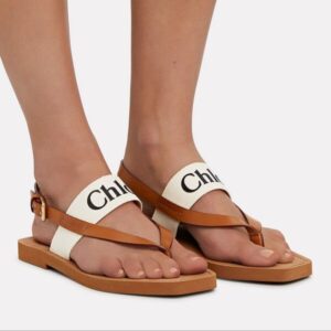 Chloe Woody Beige Thong Sandal For Women