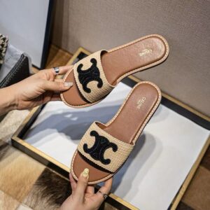 Celine Triomphe Black Brown Flat Slipper