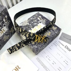 Christian Dior Oblique Canvas Gold Logo Buckle Belt