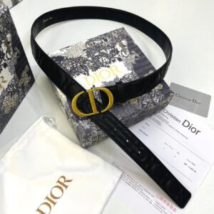 Christian Dior Black Leather CD Gold Buckle Belt