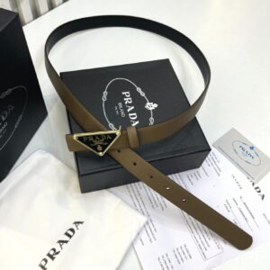 Prada Milano Khaki Gold and black Triangle Buckle Belt