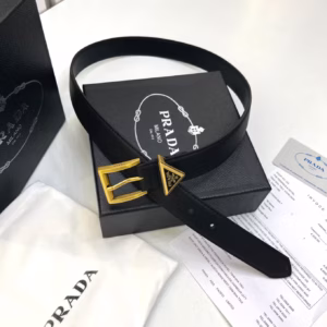 Prada Milano Black Gold Triangle Pin Belt