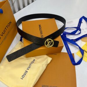 Louis Vuitton Black Embossed Round Buckle Women's Belt