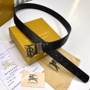 Burberry Black Embossed TB Logo Reversible Belt