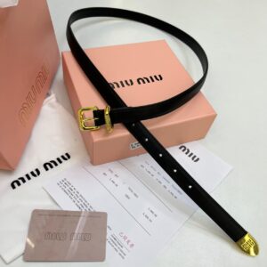 Miu Miu Black Elegance Slim Gold Buckle Women's Belt
