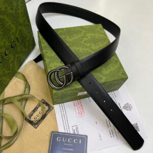 Gucci GG Marmont Leather Black Matte Buckle Men's Belt