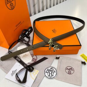 Hermès Horse Buckle Gold Equestrian Edition Khaki Women's Belt