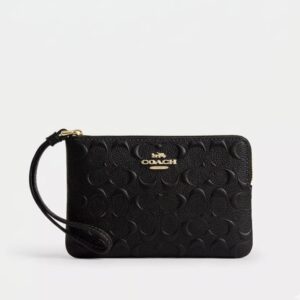 Coach Black Embossed Corner Wristlet